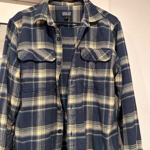 Patagonia Navy and Mustard Plaid Shirt